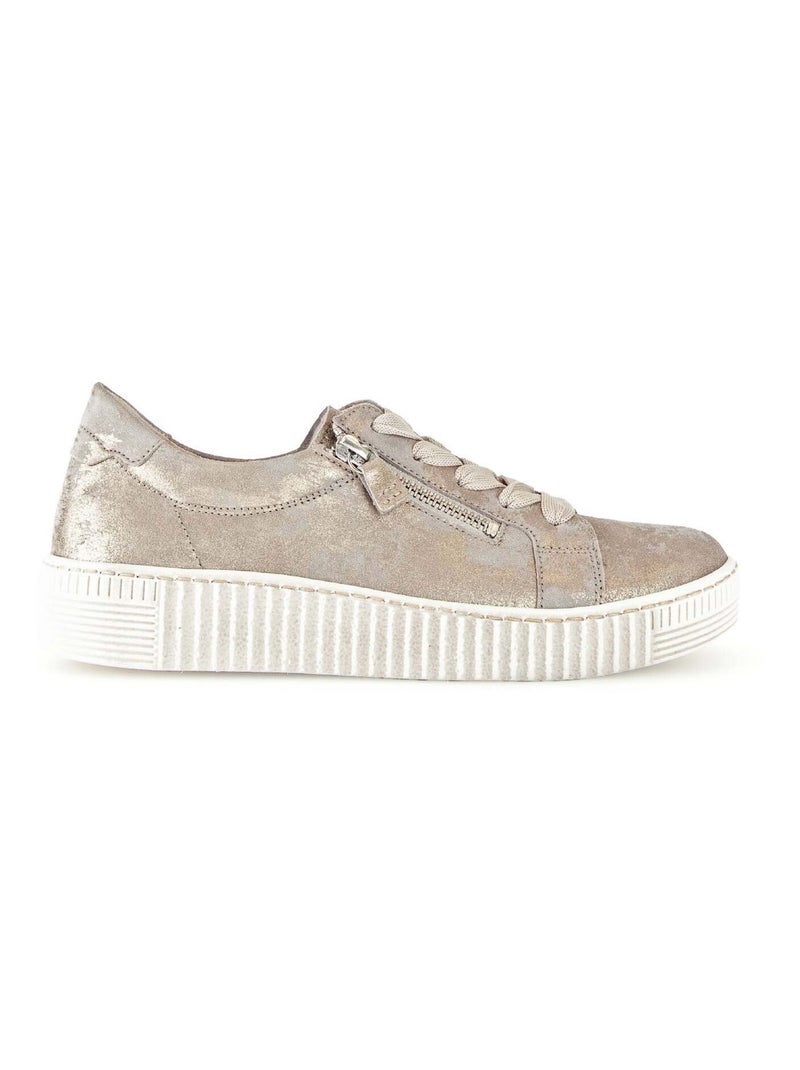 Baskets irrisées en cuir velours Beige/Blanc - Kiabi