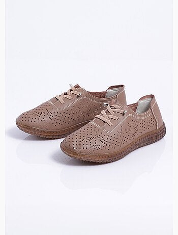 Baskets lacées cuir perforé largeur confort - Afibel