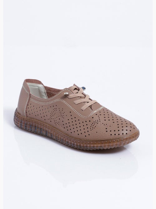 Baskets lacées cuir perforé largeur confort - Afibel - Kiabi