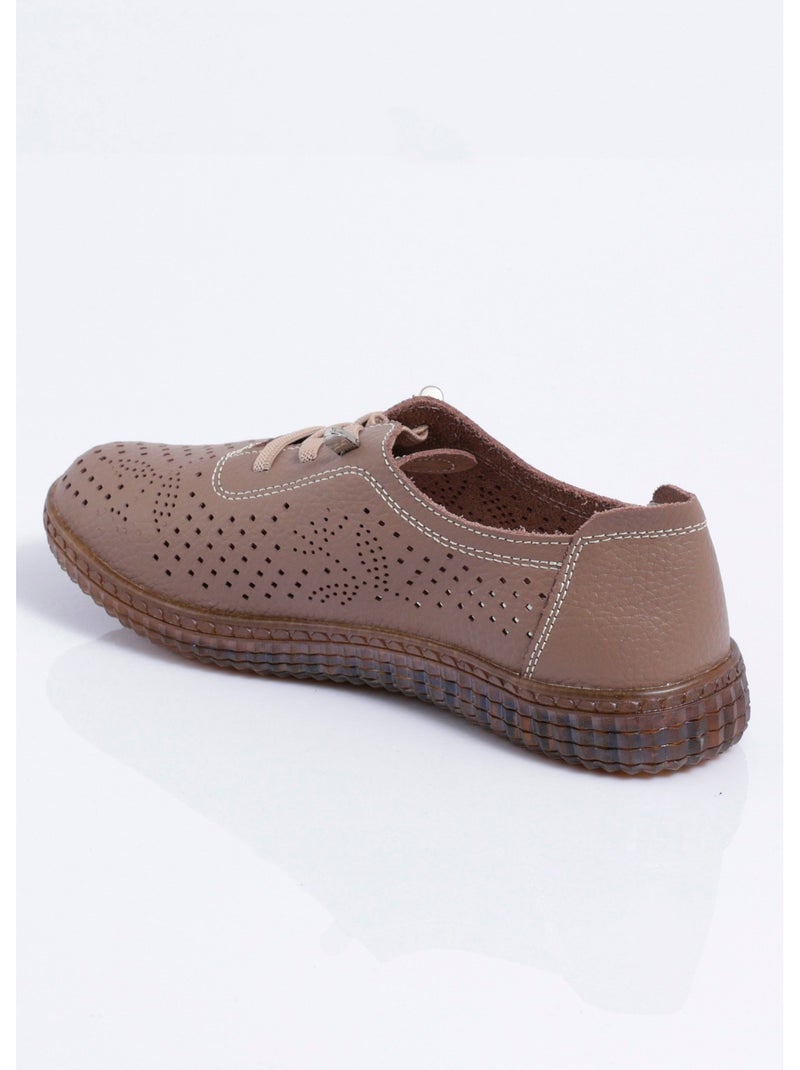 Baskets lacées cuir perforé largeur confort - Afibel Taupe - Kiabi