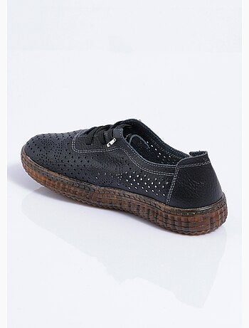 Baskets lacées cuir perforé largeur standard - afibel