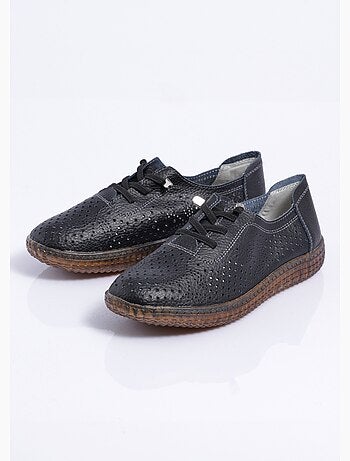 Baskets lacées cuir perforé largeur standard - afibel