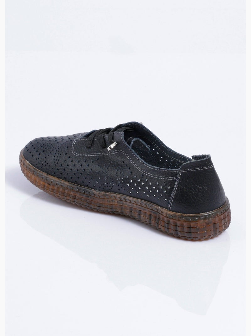 Baskets lacées cuir perforé largeur standard - afibel Noir - Kiabi