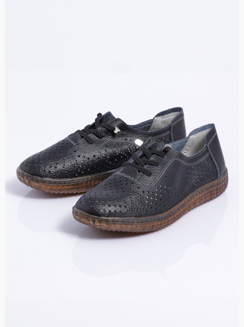 Baskets lacées cuir perforé largeur standard - afibel Noir - Kiabi
