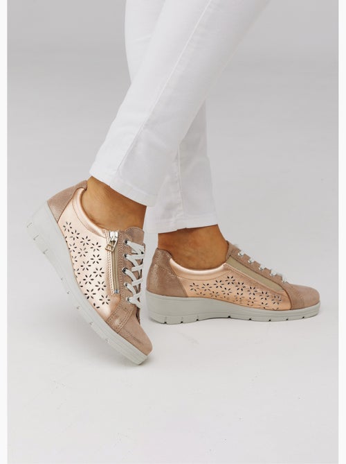 Baskets lacées grande largeur cuir - Afibel - Kiabi