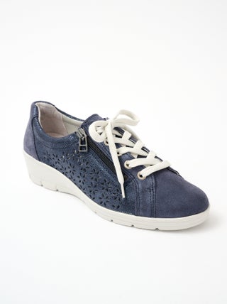 Baskets lacées grande largeur cuir