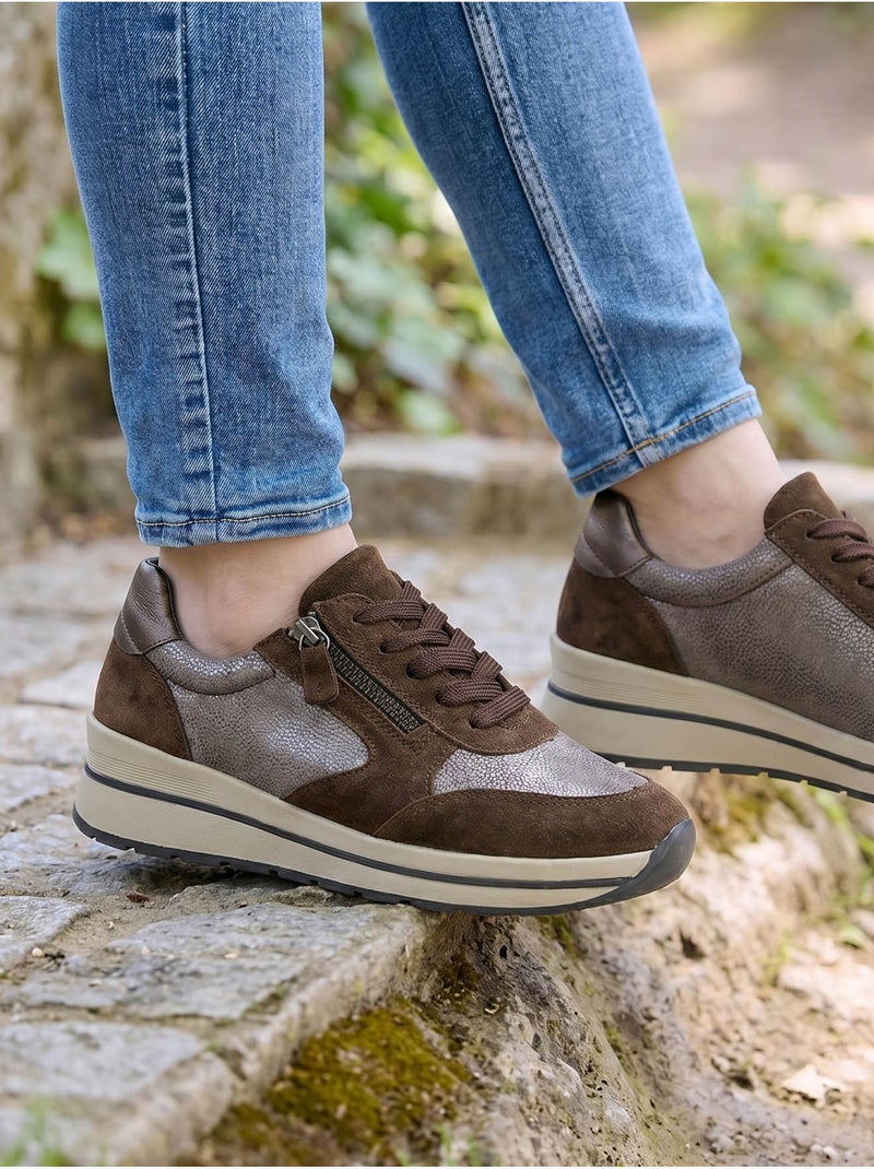 Baskets lacets et zip semelle amovible - pediconfort Marron chocolat - Kiabi