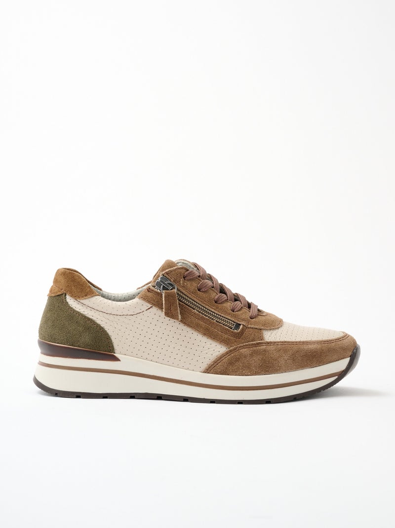 Baskets largeur confort cuir bi-matière - Afibel Beige - Kiabi