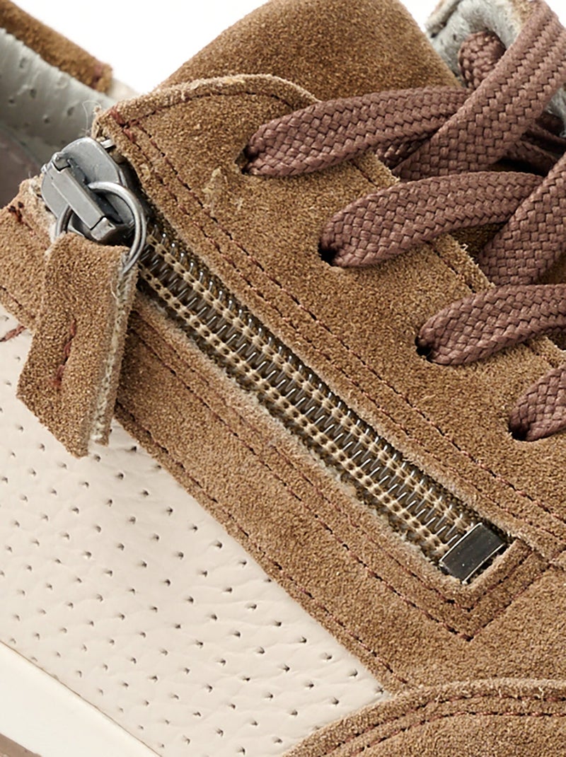 Baskets largeur confort cuir bi-matière - Afibel Beige - Kiabi