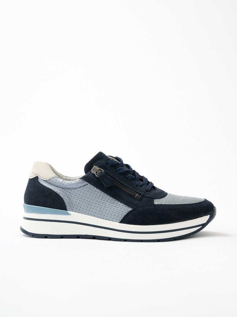 Baskets largeur confort cuir bi-matière - Afibel Bleu - Kiabi
