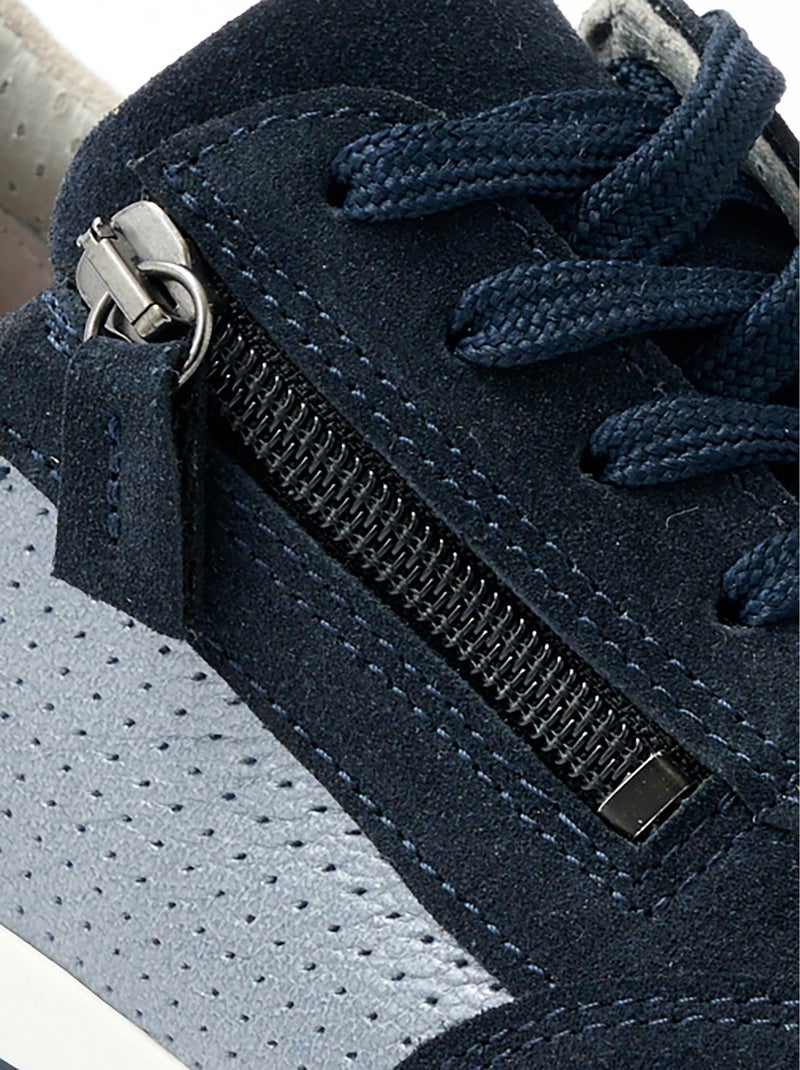 Baskets largeur confort cuir bi-matière - Afibel Bleu - Kiabi