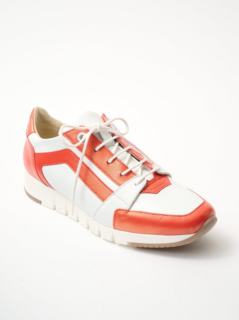 Baskets largeur confort cuir bicolore - Afibel Orange - Kiabi