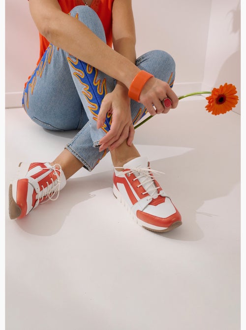 Baskets largeur confort cuir bicolore - Afibel - Kiabi