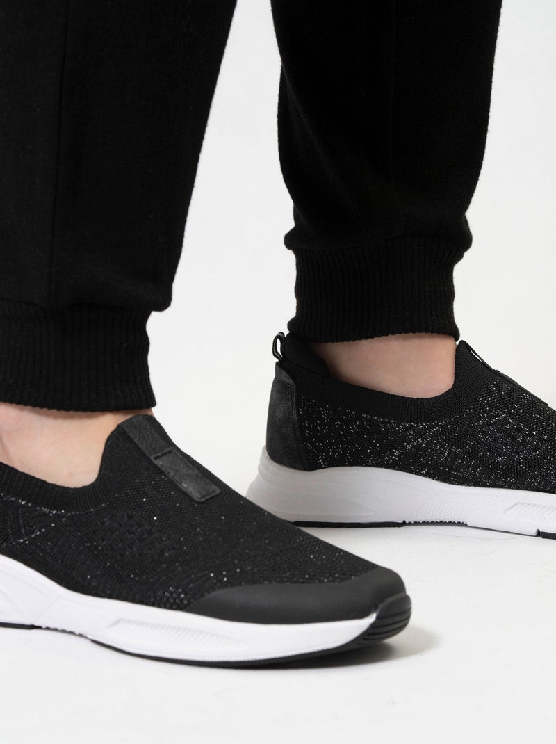 Baskets maille lurex, slip on, confortable, souple et légères, avec lacets  Isotoner Noir Noir - Kiabi