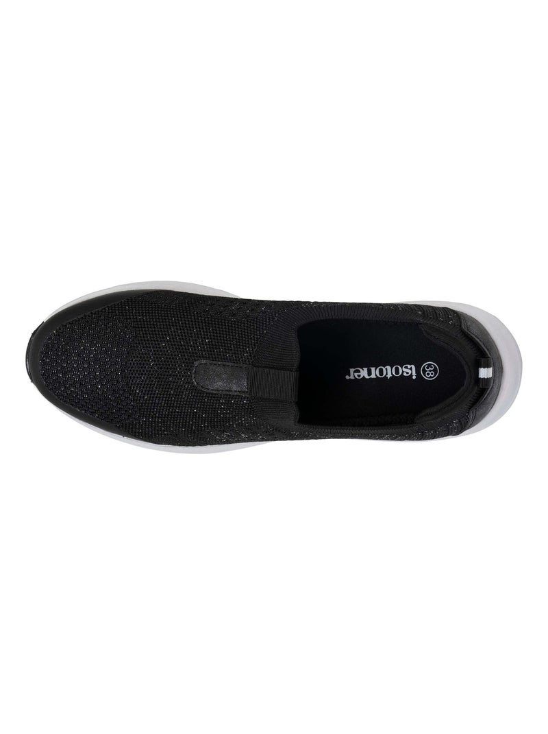 Baskets maille lurex, slip on, confortable, souple et légères, avec lacets  Isotoner Noir Noir - Kiabi