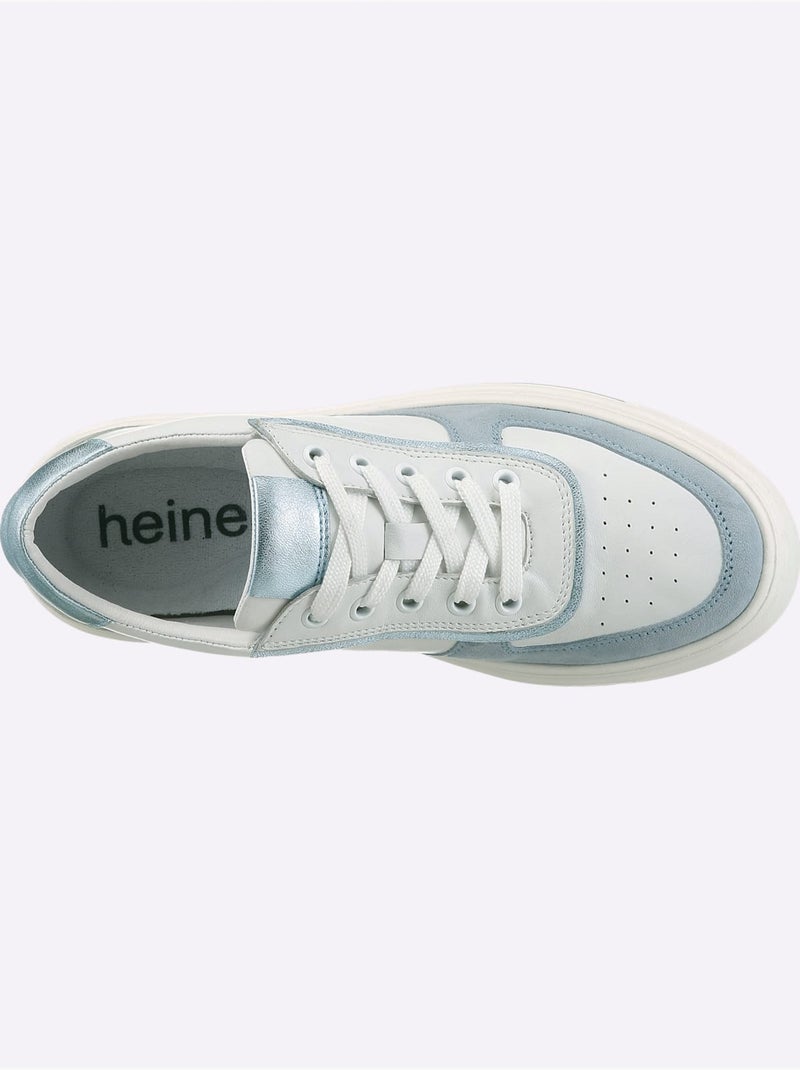 Baskets mélange de cuir de chèvre et de vache - taille standard - helline Blanc Bleu - Kiabi