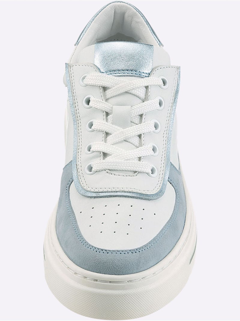 Baskets mélange de cuir de chèvre et de vache - taille standard - helline Blanc Bleu - Kiabi