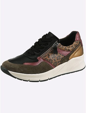 Baskets mélange de cuir velours vachette, synthétique et textile - taille standard - helline