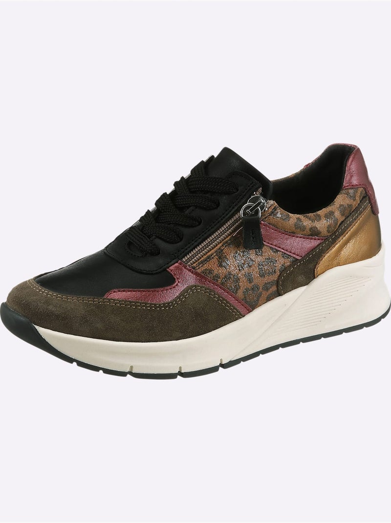Baskets mélange de cuir velours vachette, synthétique et textile - taille standard - helline Kaki - Kiabi