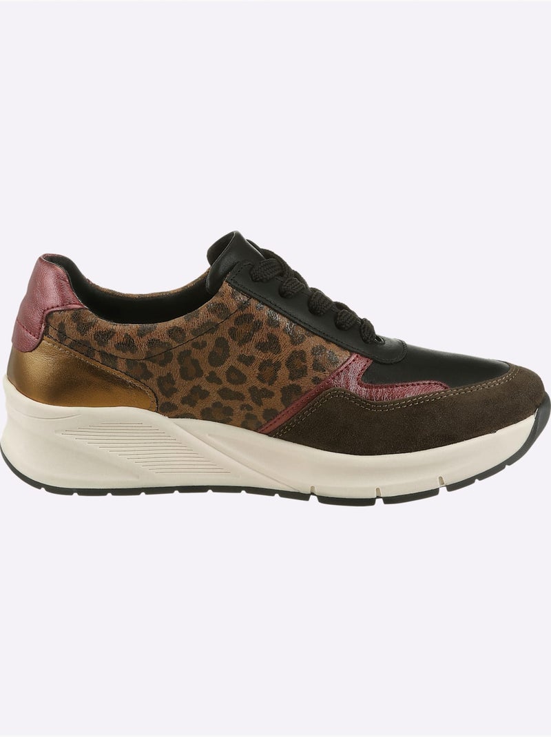 Baskets mélange de cuir velours vachette, synthétique et textile - taille standard - helline Kaki - Kiabi