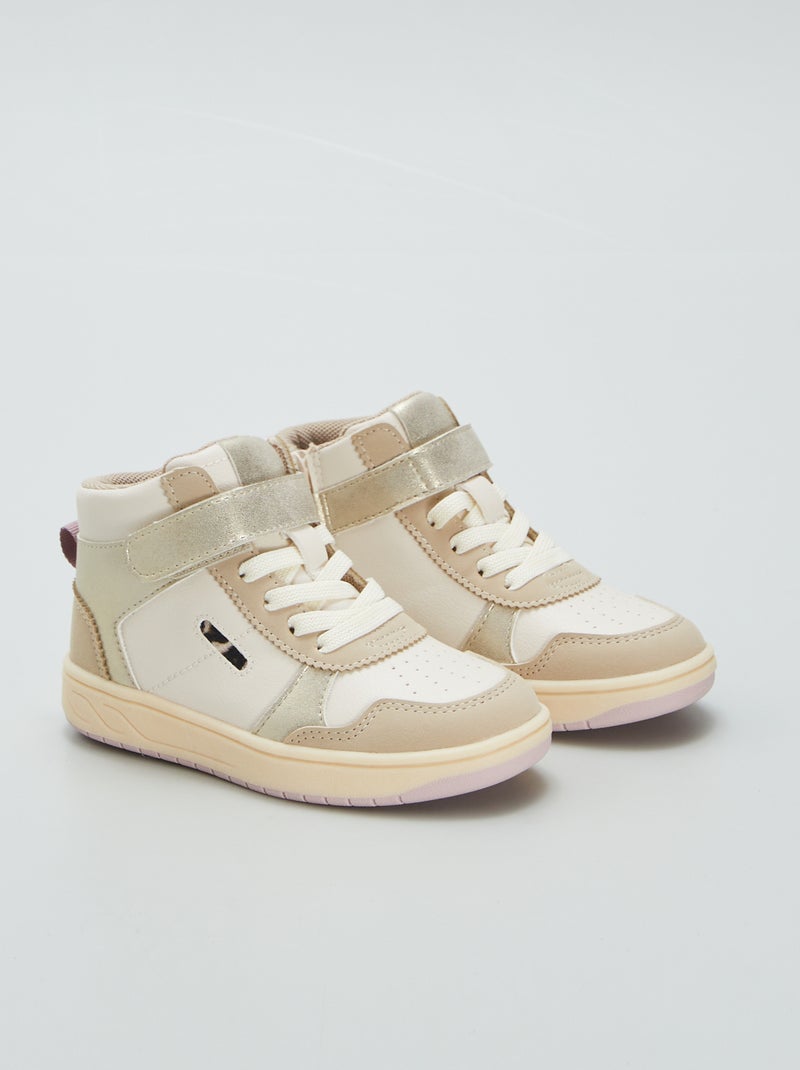 Baskets montantes à scratchs et lacets beige - Kiabi