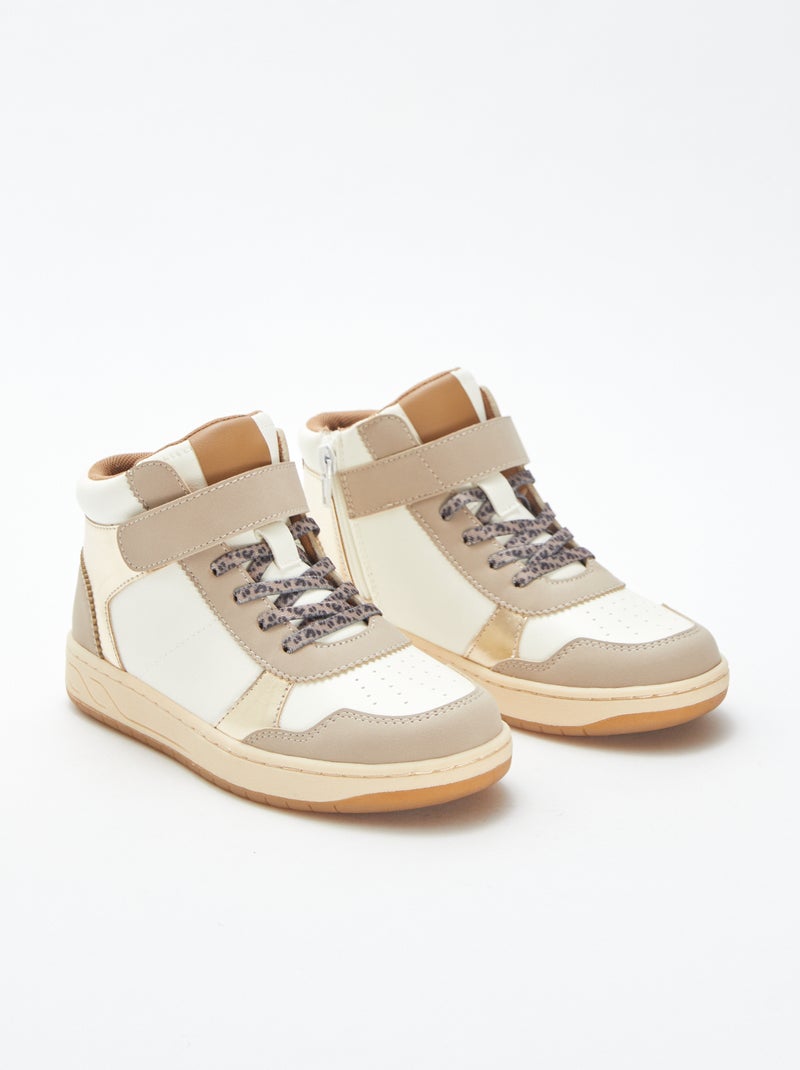 Baskets montantes à scratchs et lacets Beige - Kiabi