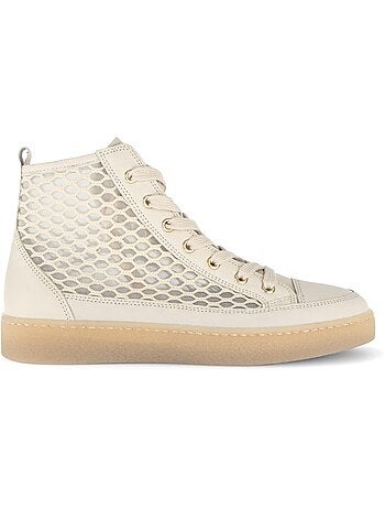 Baskets montantes crème en cuir (ajourées sur le côté)