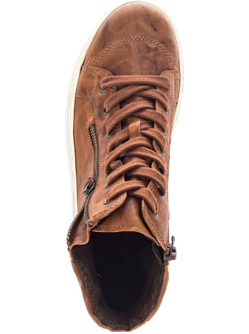 Baskets montantes  en cuir gras - Kiabi