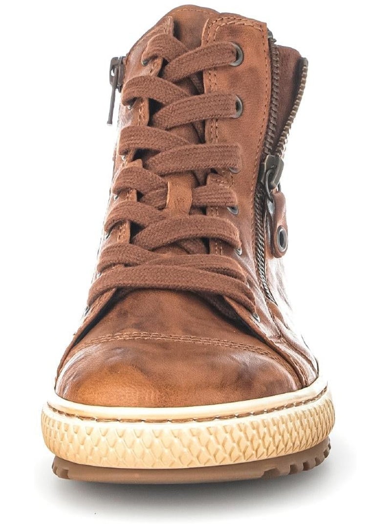Baskets montantes  en cuir gras Marron - Kiabi