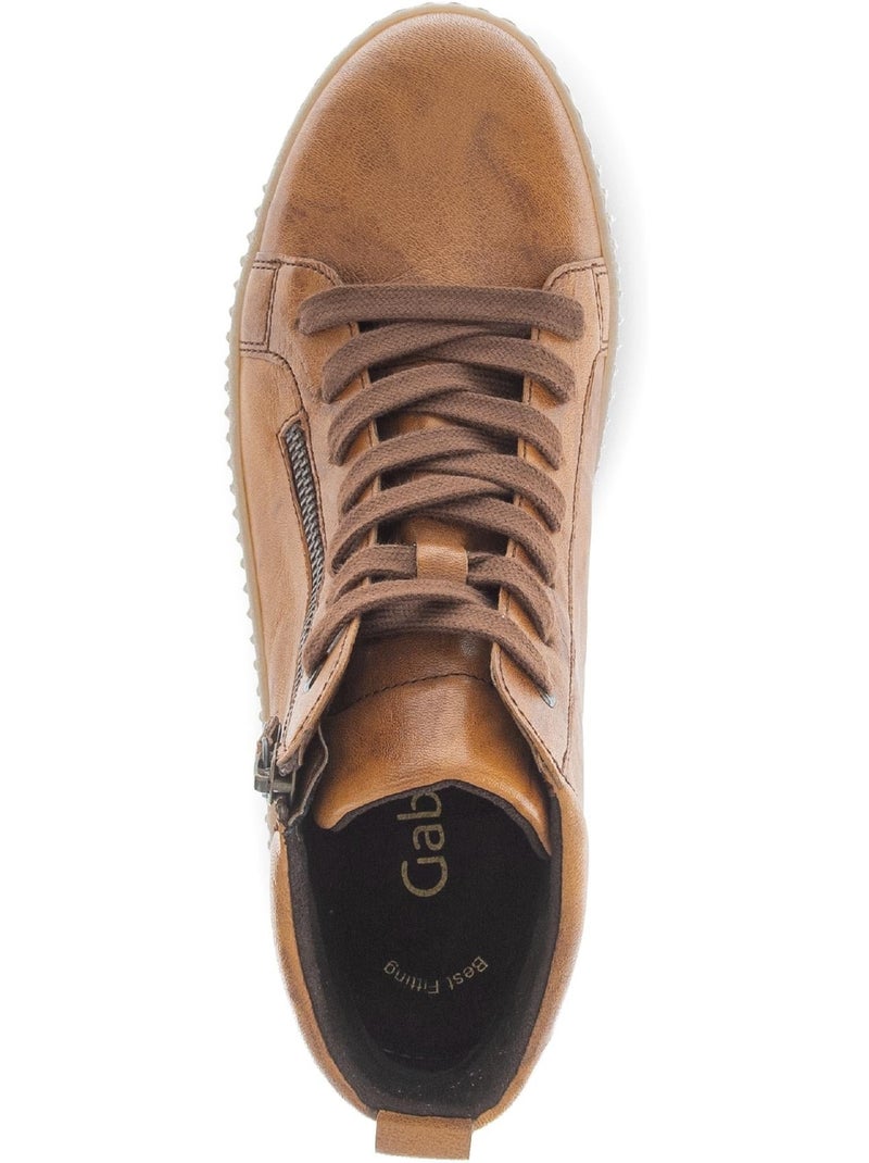 Baskets montantes  en cuir gras Marron - Kiabi
