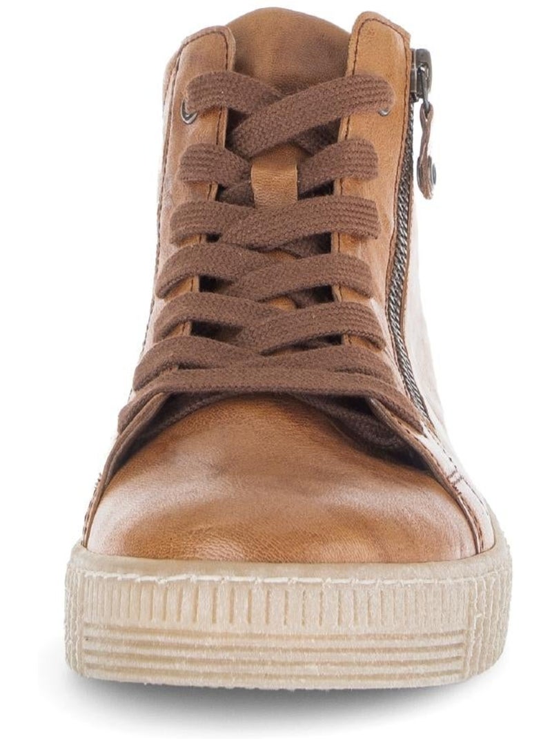 Baskets montantes  en cuir gras Marron - Kiabi