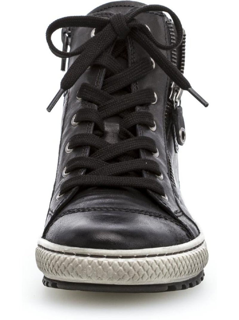 Baskets montantes  en cuir gras Noir Noir - Kiabi