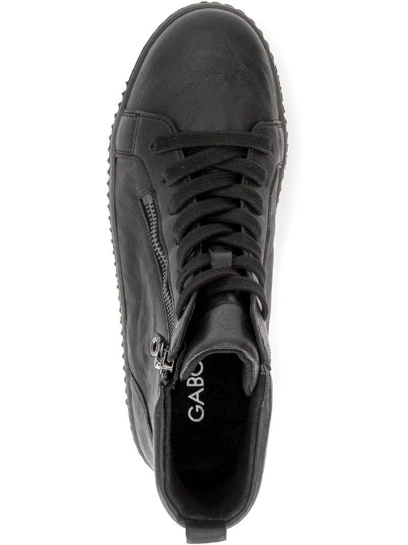 Baskets montantes  en cuir gras Noir Noir - Kiabi