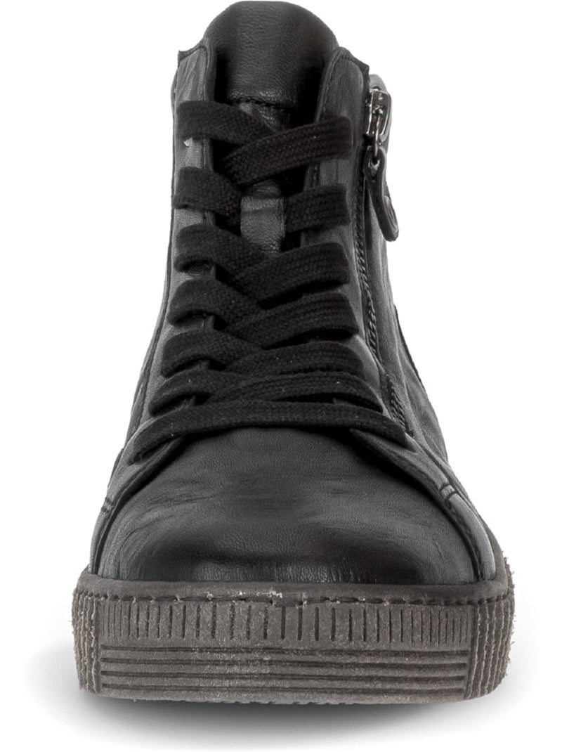 Baskets montantes  en cuir gras Noir Noir - Kiabi
