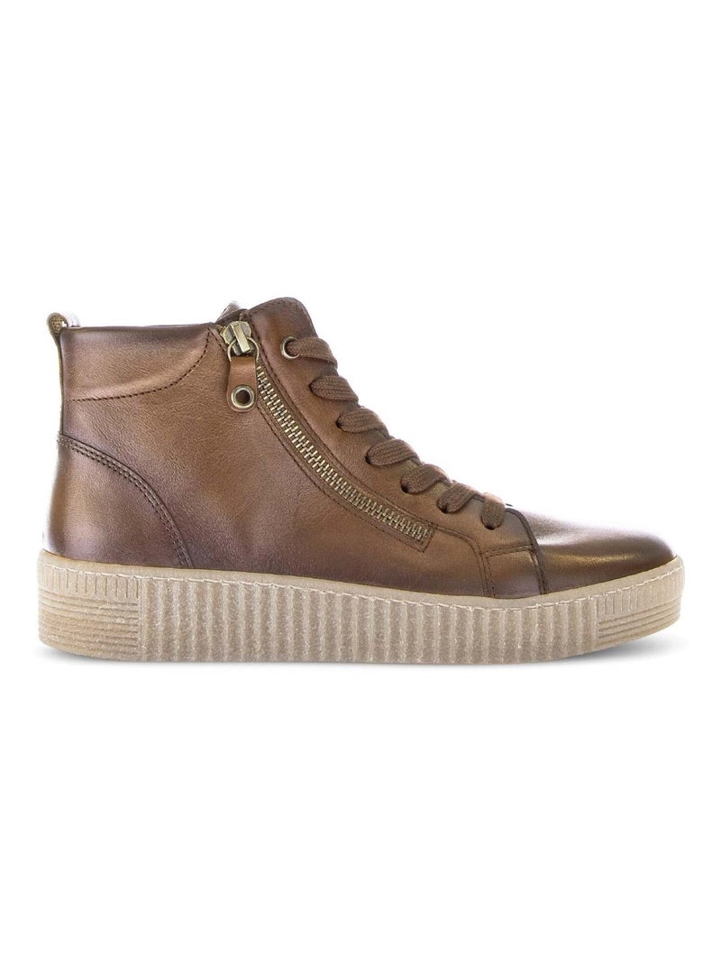 Baskets montantes  en cuir lisse Marron clair - Kiabi