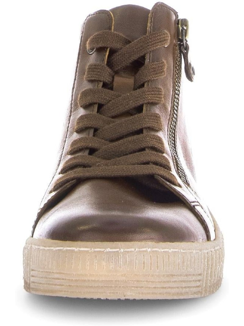 Baskets montantes  en cuir lisse Marron - Kiabi