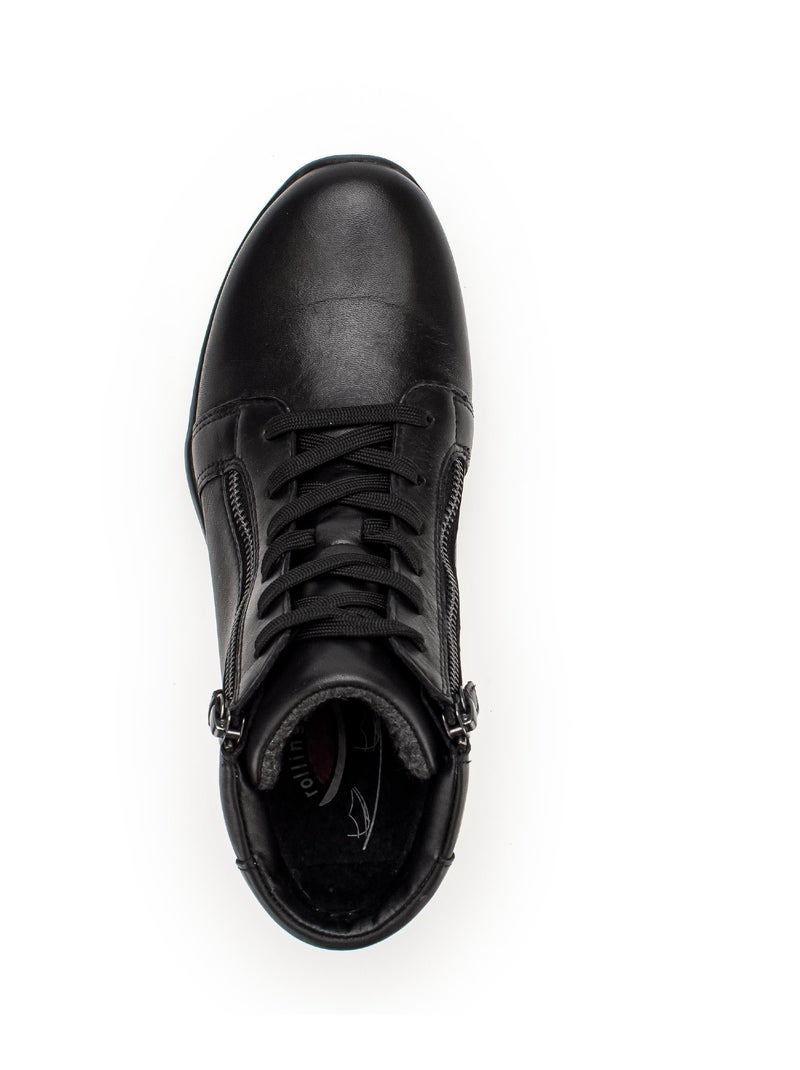 Baskets montantes  en cuir lisse Noir - Kiabi