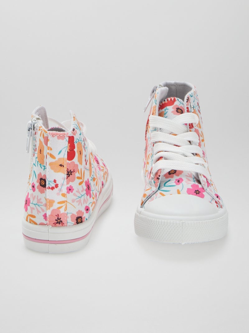 Baskets montantes en toile à lacets et zippée BEIGE - Kiabi