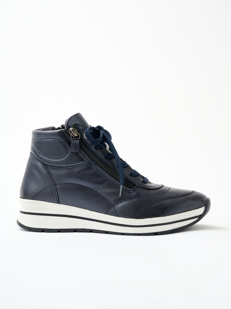 Baskets montantes largeur confort cuir - Afibel Bleu marine - Kiabi