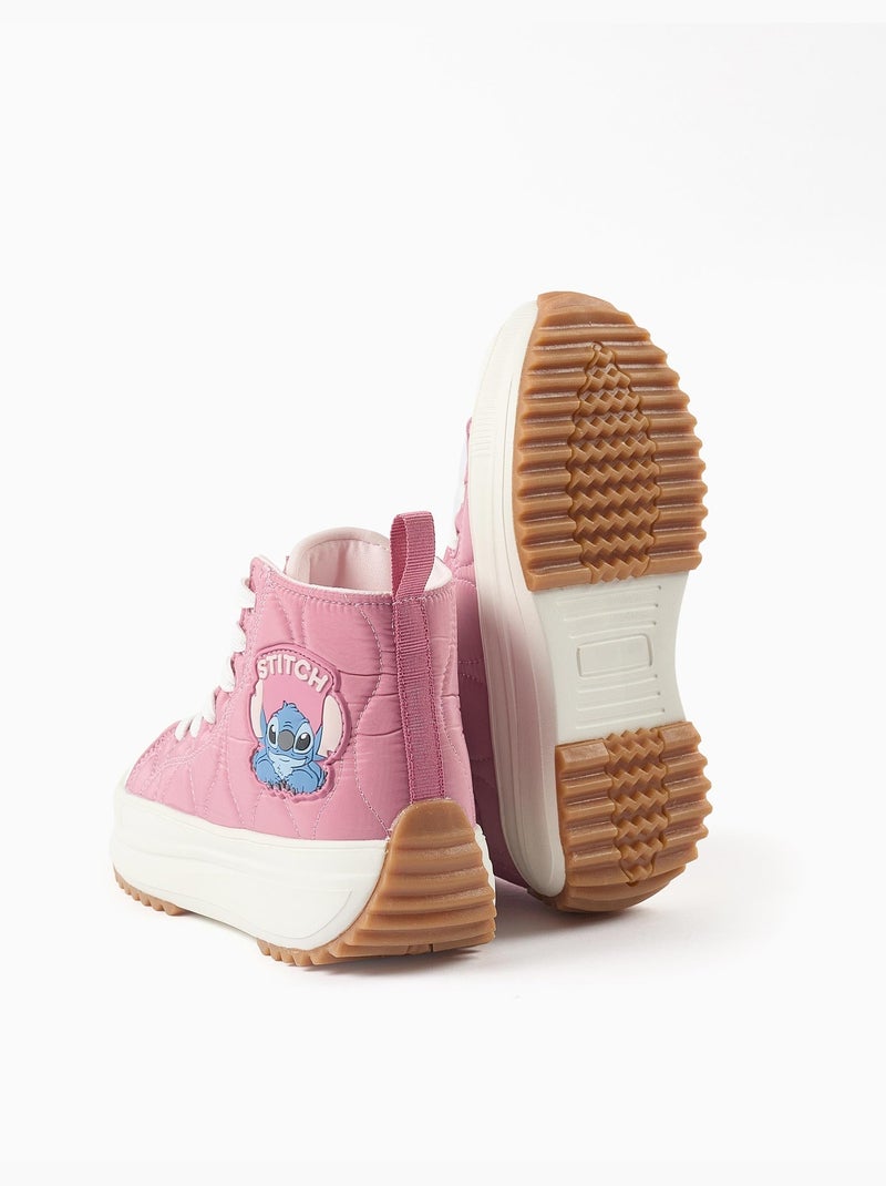 Baskets montantes matelassées avec imprimé Stitch Rose foncé - Kiabi