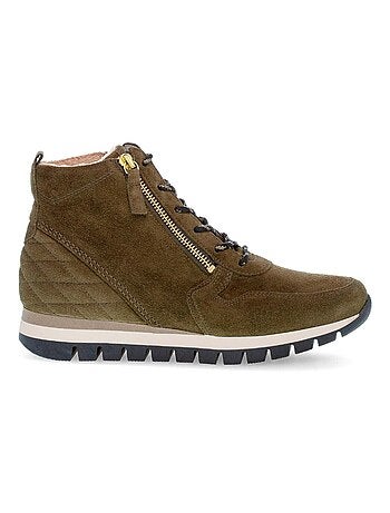 Baskets montantes olive en cuir velours