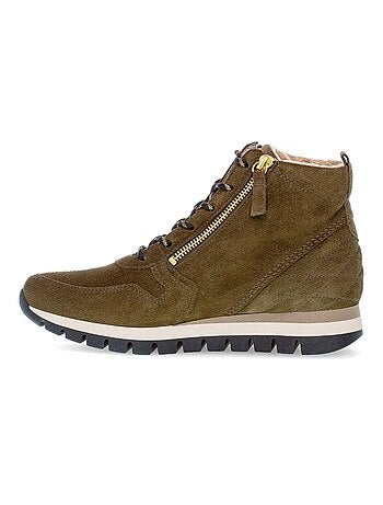 Baskets montantes olive en cuir velours