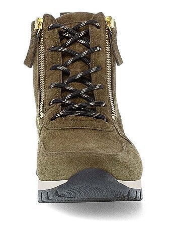 Baskets montantes olive en cuir velours