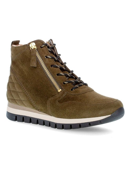Baskets montantes olive en cuir velours - Kiabi