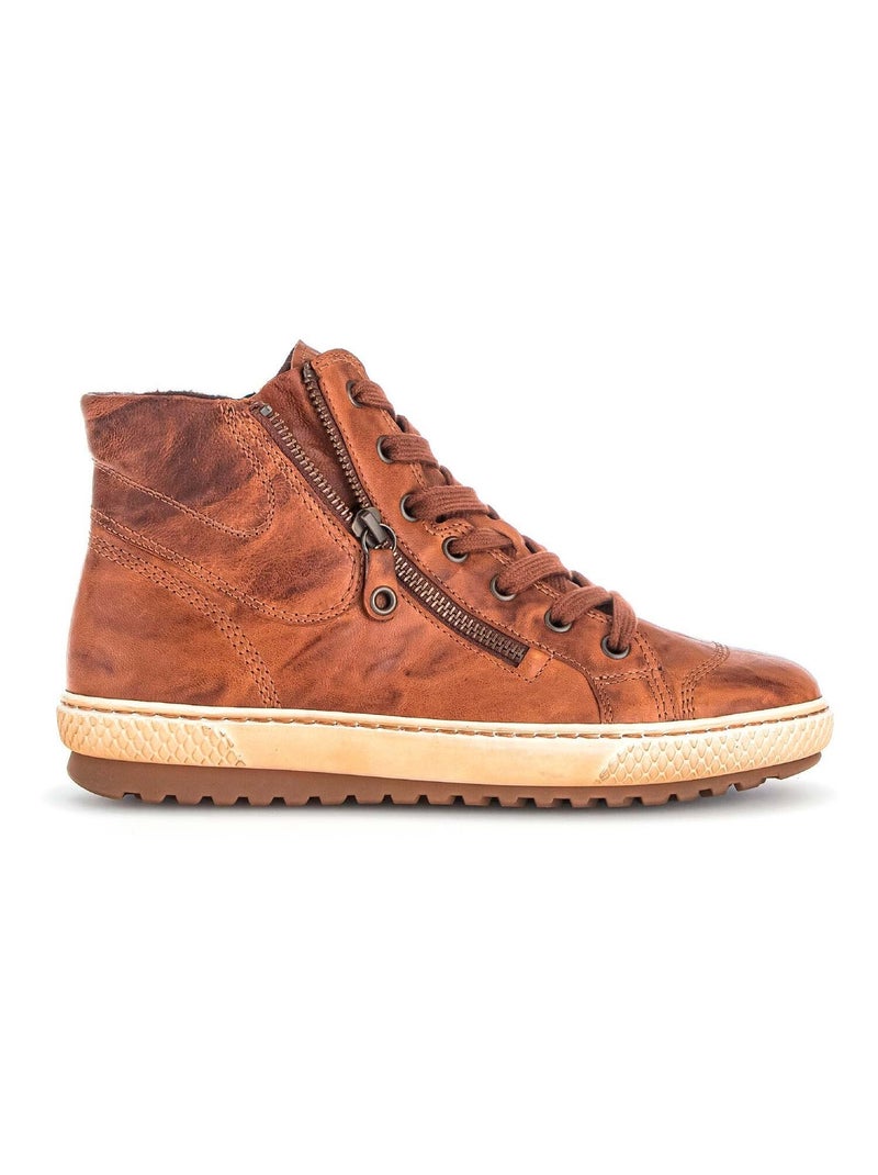 Baskets montantes s en cuir lisse Gabor Marron - Kiabi
