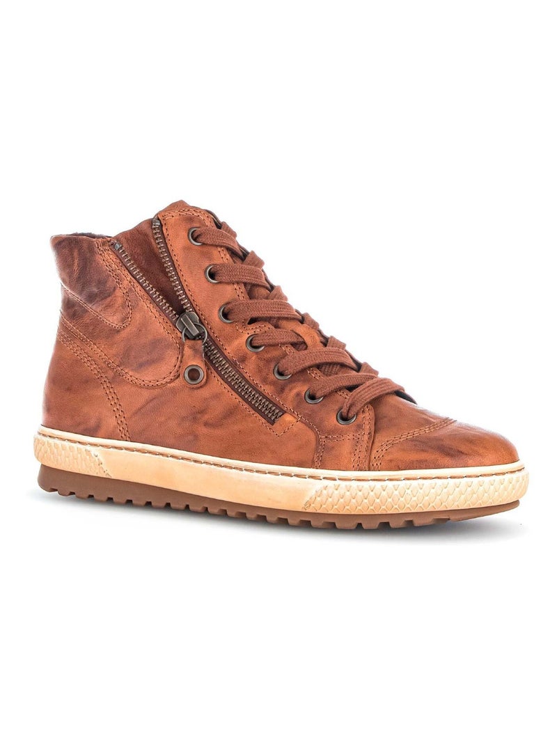Baskets montantes s en cuir lisse Gabor Marron - Kiabi