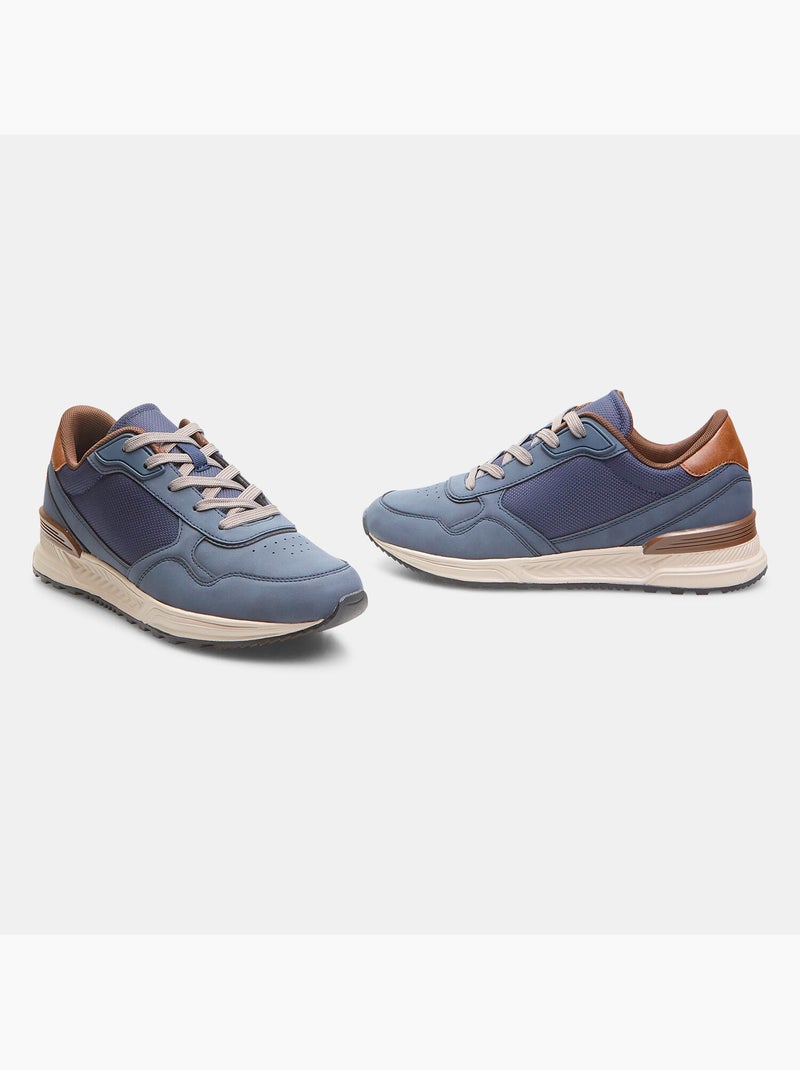 Baskets pour homme effet cuir Bleu - Kiabi