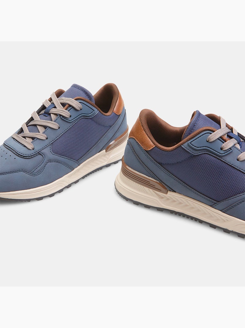 Baskets pour homme effet cuir Bleu - Kiabi