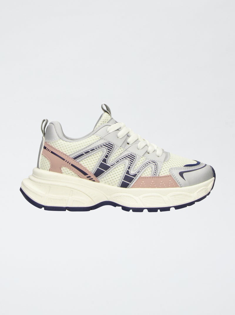 Baskets running en mesh tricolore Beige - Kiabi