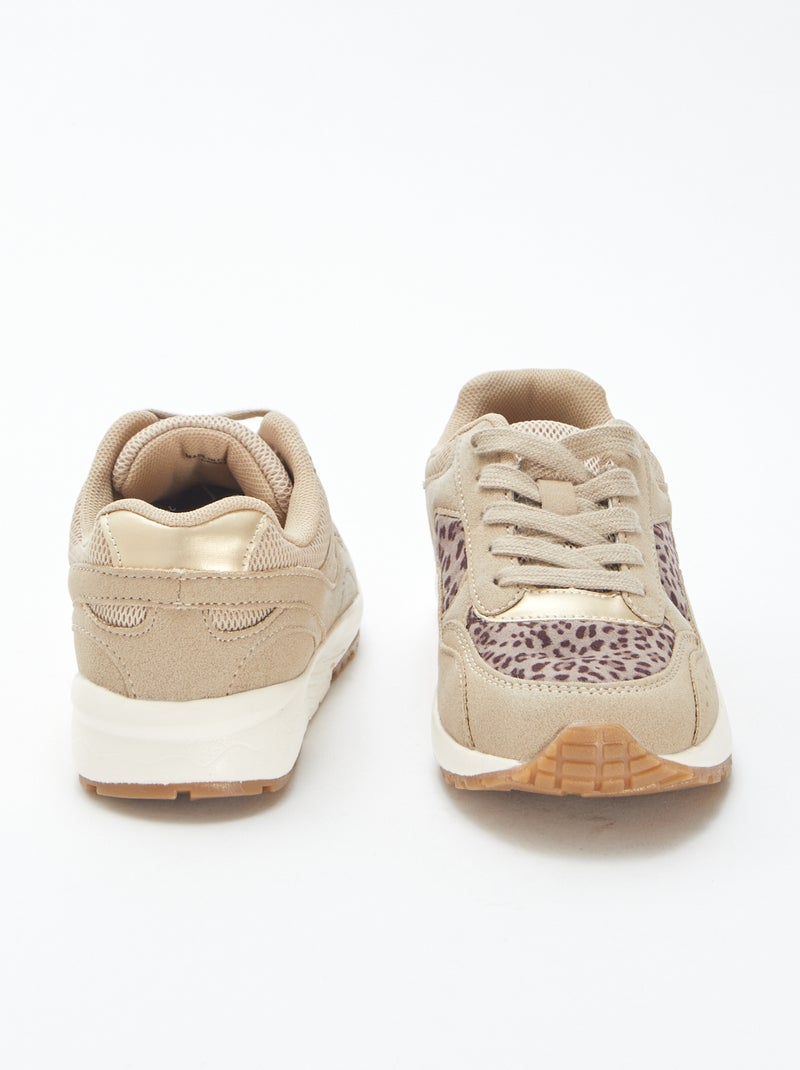 Baskets running léopard Beige - Kiabi